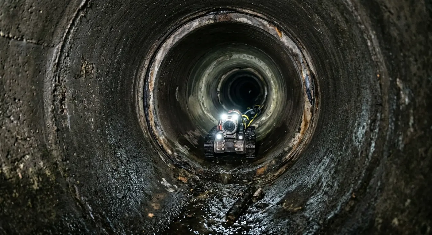 Robotic sewer camera inspecting pipe interior for Drain Snake Service in Hampden