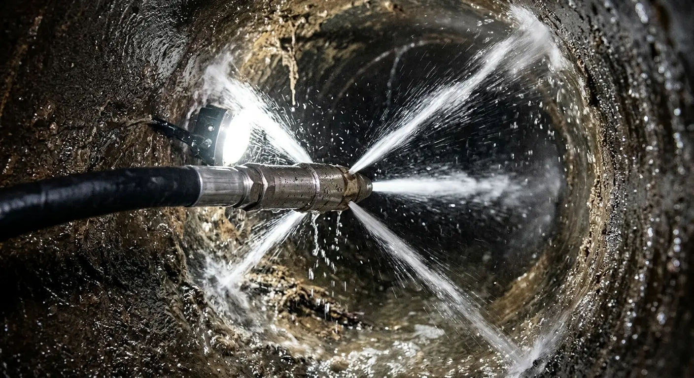 High-pressure hydro jetting nozzle cleaning sewer pipe for Sewer Line Relining in Hampden